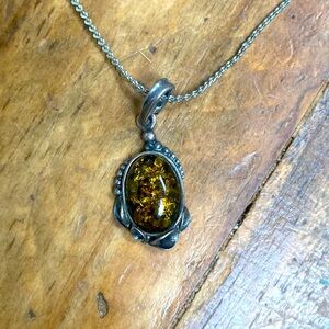 Green Amber pendant necklace